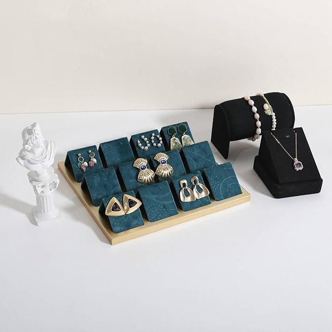 GemeShou Golden coated earring display stand for selling, velvet stud earring holder for jewelry display, Jewlery earring storage organizer tray, studs holder jewelry organizer【Earring holder-Blue】
