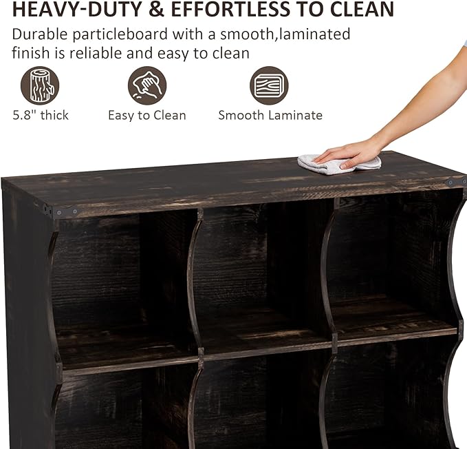 9 Cube Storage Shelf Organizer, Low Book Shelf Bookcase Entryway Table, Wood Closet Storage Display Cabinet TV Stand for Living Room, Office,Bedroom, Dorm, Dark Brown with Dark Brown Top