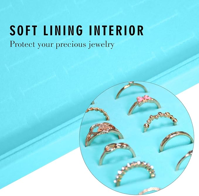 Velvet Ring Display Tray Organizer Box with Transparent Lid, 100 Slot Ring Holder Showcase For Store Display Jewelry Show Home, Ring Organizer For Rings Earrings (Light Blue)