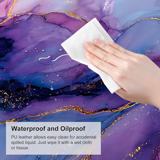 Purple Marble Ink Mouse Pad – Large Extended Desk Mat 31.5 x 11.8 in– Alcohol Ink Watercolor with Gold Vein Design, Non-Slip Base, Waterproof Surface, Aesthetic Keyboard & Mouse Pad