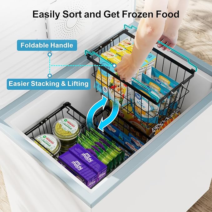 iSPECLE Freezer Organizer Bins - Fit 5 to 9 Cu.Ft, 6 Pack Adjustable & Extra Large Chest Freezer Organizer Bins for Deep Freezer, Easy Organize Basket Store More, Stackable No Wasted Space, Black