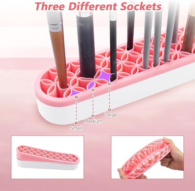 4 Pcs Silicone Makeup Brush Holder Stand Multipurpose Cosmetic Travel Storage Box Painting Pen Brush Organizer Desktop Makeup Brush Drying Rack for Brush, Eyeliner Pencil Art (Multicolored)