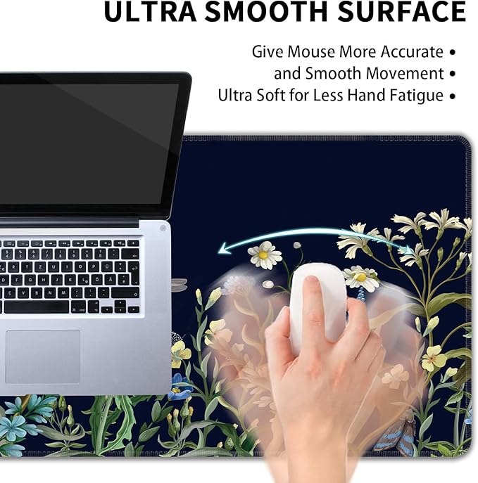 Weeds Flowers Large Mouse Pad,Gaming Keyboard Desk Pad,Extended Mouse Mat Non-Slip Rubber Base with Stitched Edges for Office Game Home XXL 35.4"x15.7"