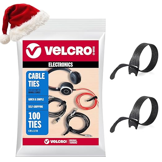 Velcro Brand Reusable Cable Ties – Mens Stocking Stuffers 2025, 100 Pack 6 Inch Cable Management Ties, Cord Wraps for Electrical Cords, Black