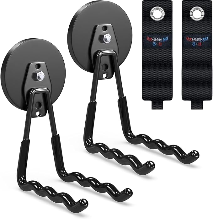 3-H Magnetic Wave Hooks Heavy Duty 2 Pack, Large Magnet Garage Hooks Heavy Duty and Strong Utility Magnetic Tool Holde for Hanging and organizing Garden Power Tool (Black