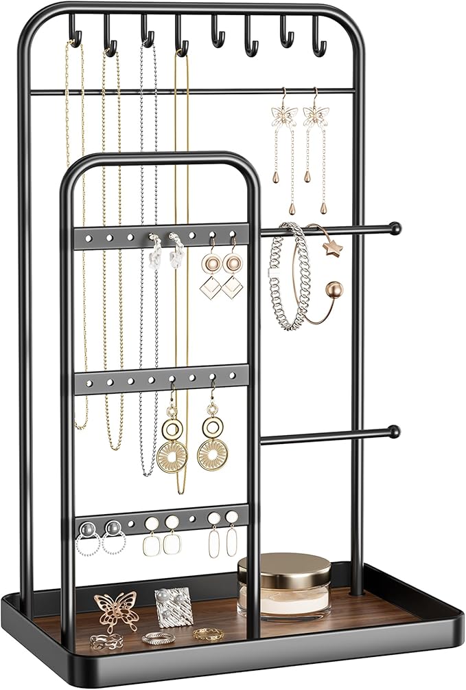 pickpiff Jewelry Holder Stand: Jewelry Display for Necklace, Bracelet, Earring, Ring, Black