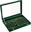 Frebeauty 15 Hooks Necklace Tray Velvet Neckalce Organizer with Clear Lid Lockable Necklace Holder Box Jewelry Organizer for Pendants Chains Necklace Jeweley Tray for Women Girl (Blackish Green)