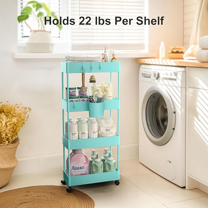 Pipishell Slim Storage Cart with Wheels, Bathroom Cart Organizer Bathroom Storage Small, Rolling Cart for Bathroom, Laundry Room, Kitchen, Narrow Space, Black PIUC04