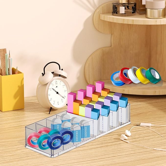 Acrylic Makeup Brush Organizers, 8 Section 8 Compartments Transparent Plastic Lipstick Holder Clear 9.96x3.46x1.81 Inches Storage Square Cube for Bathroom Jewelry Accessories