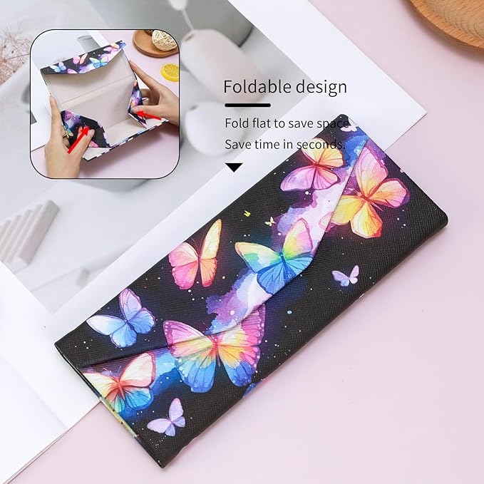 Foldable Glasses Case, Magnetic PU Leahter Sunglasses Case, Cute Hard Shell Folding Eyeglass Cases for Women Kids