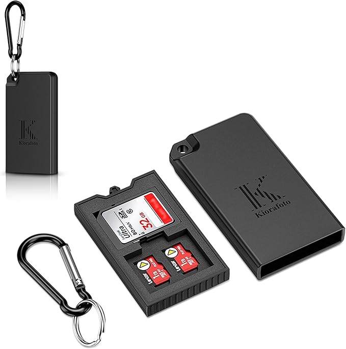 Pop-up Small Memory Card Case Holder for 2 SD SDHC SDXC Cards & 4 TF MicroSD MSD Cards with Carabiner, Portable Anti-Shock Splash-Proof Micro SD Card Case Storage Protector Organizer Keeper Container