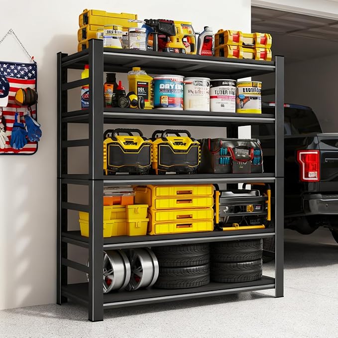 77"H-47"W Garage Shelving-3000LBS 5 Tier Storage Shelves,Adjustable Heavy Duty Metal Shelving Unit and Storage Large Rack,Utility Steel Shelf For Shop Warehouse Industrial Pantry Basement 77"x47"x18"