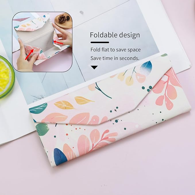 Foldable Glasses Case, Magnetic PU Leahter Sunglasses Case, Cute Hard Shell Folding Eyeglass Cases for Women Kids