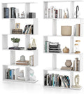 5-Tier Geometric Bookcase Set of 2, 62.5” Freestanding Room Divider Bookshelf with Open Display Shelves & Anti-tip Device, Wood S-Shaped Storage Organizer for Living Room, Bedroom & Home Office