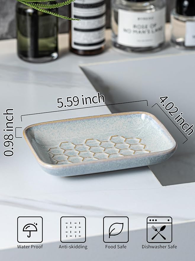Gomakren Soap Dish for Shower, Bar Soap Holder, Ceramic Soap Dishes for Bar Soap, Christmas Sponge Holder Soap Saver Soap Tray for Bathroom Kitchen Sink, 5.5 Inch, Gray