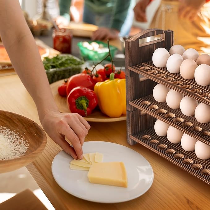 Wooden Egg Holder 2 Layer Rack Holders Countertop Stackable Quail Egg Sorter Storage Trays Organizer Display Stand Kitchen Rack Fits Duck, Turkey, Chicken Eggs,up to 36 Eggs, 2 Tier-Brown
