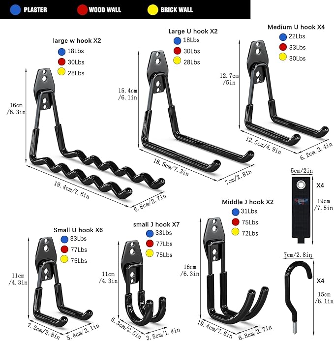 3-H Garage Wall Hooks 31 Pack, Garage Hooks Heavy Duty with Extra Welding Spots, Garage Organizer for Garden, Lawn, Yard Tools, Chairs, Ladders, Weed Eater, Shovel, Blower(Black)