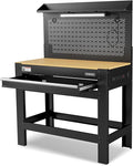 WORKPRO 45" Garage Workbench with Storage, Heavy-Duty Workbench with Pegboard, Power Outlets and Light, 800 LBS Work Bench for Garage, Warehouse, Workshop