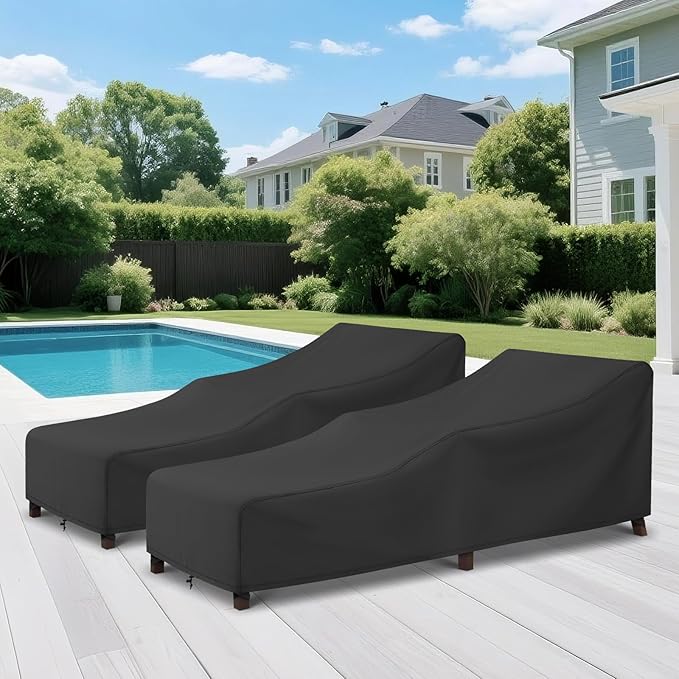 Arcedo Patio Lounge Chair Cover 2 Pack, Waterproof Outdoor Chaise Lounge Covers for Outdoor Furniture and Outside Stackable Cushions, 84" x 32" x 32" H, Black