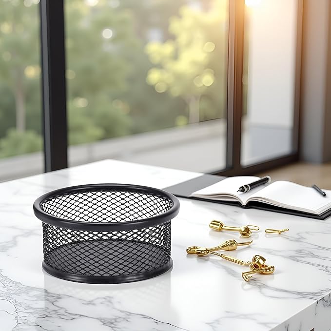 Black Metal Paper Clip Holder Mesh Paperclip Bowl Binder Clip Dispenser Desk Bobby Pin Container Organizer for Home Office Classroom School Desk Supplies Holders