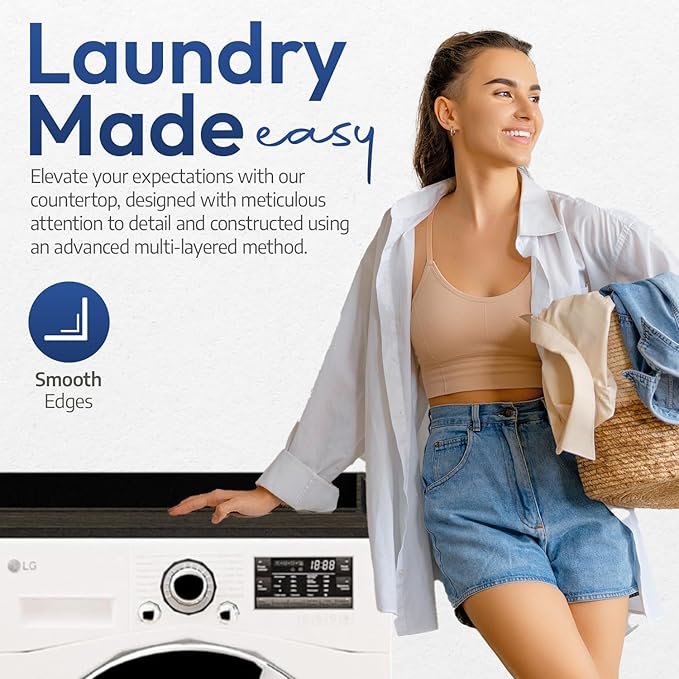 OfficeSimpli Washer Dryer Countertop, Made in USA, Non-Slip Pads, Easy Clean, Laundry Room Essentials and Decor, Washer Dryer Wood Top for Organization (Tenino Grey, Standard (27.5" x 54"))