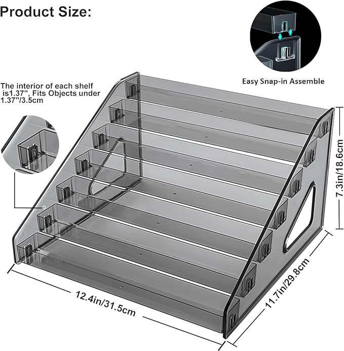 Acrylic Paint Organizer (7 Tier), Painting Bottle Holder, Clear Nail Polish Holder Rack Shelf, Acrylic Paint Storage Organizer, Craft Holder Rack for Alcohol Inks and Food Coloring (Black Clear)