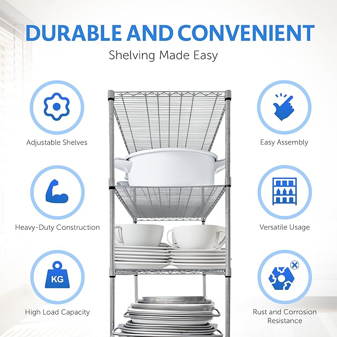 4000 LBS Heavy Duty Wire Rack 48 x 18 x 76, 5-Tier NSF Commercial Rolling Rack with Wheels, Chrome Metal Shelving Unit for Garage, Kitchen, Warehouse, Adjustable Storage Shelf, Crescent