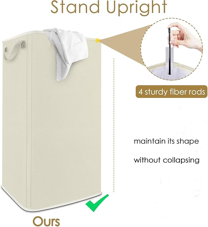 SNIGJAT Extra Large Laundry Hamper, 100 L Tall Laundry Basket with Sturdy Handles, Dirty Clothes Basket for Bedroom, Large Hamper, Sturdy Storage Organizer for Clothes Toys Beige
