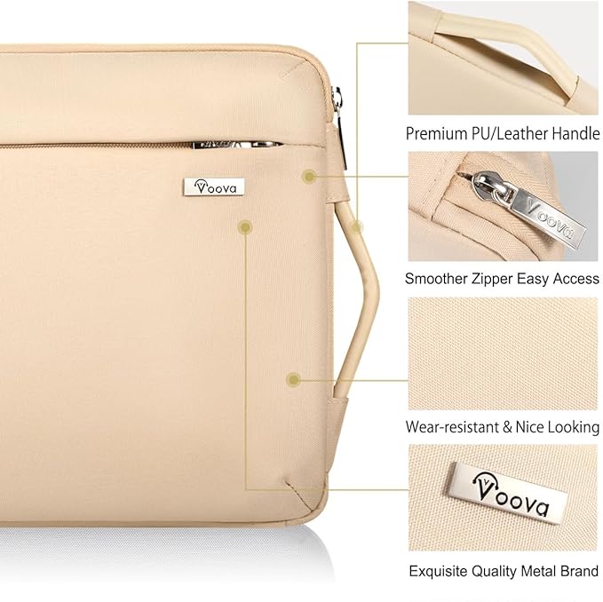 Voova Laptop Sleeve Case 13 13.6 Inch with Handle, 360°Protective Waterproof Slim Computer Bag Cover Compatible with MacBook Air 13 M1/M2/M3/M4 2020-2024, MacBook Pro 13, IPad Air/Pro 13, Beige