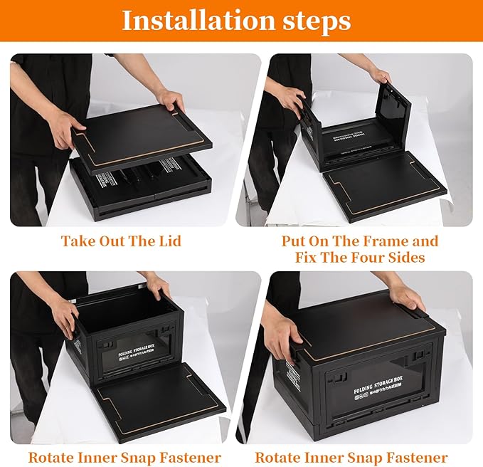 Collapsible Storage Bins with Lids, Portable Foldable Box with 2 Side Doors, Organizing Stackable Storage Cases Large Heavy Duty Utility Crates for Camp Fishing Car RV Office (Large-30L)