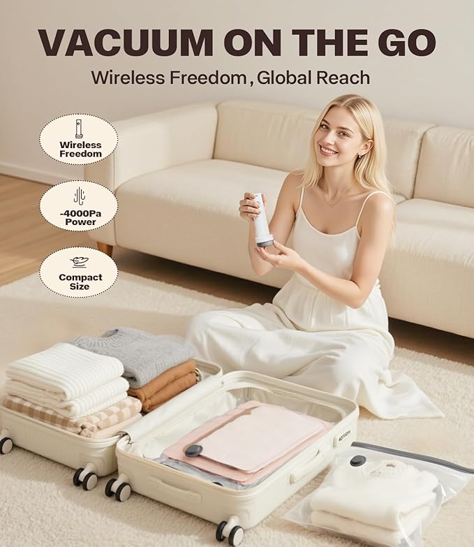 Vacuum Seal Bags with Rechargeable Pump - 15 Pack Clothes Storage for Small Space Family Seasonal Organizers - Home Travel Trip Use with 5 Large 5 Medium 5 Small