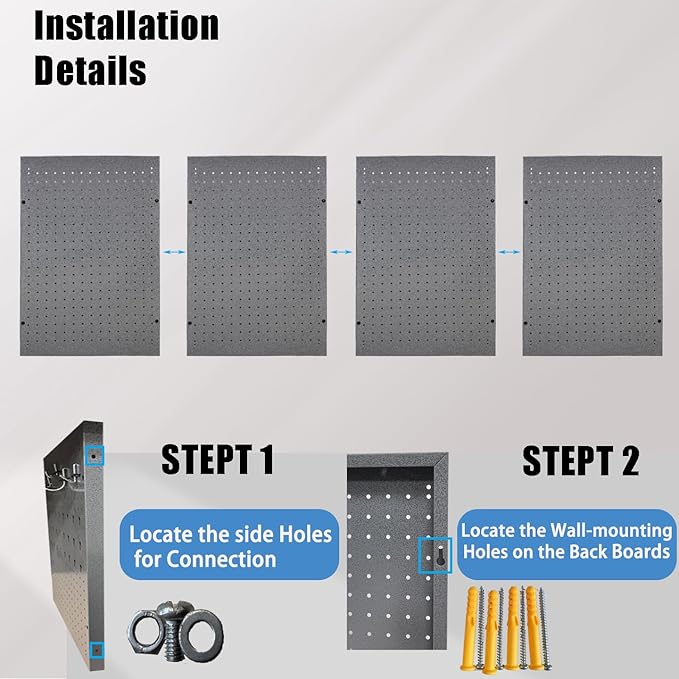 JZD Pegboard Wall Organizer with 116 Pcs Hooks Heavy Duty Metal Pegboard Kit with 1/4" Pegboard Hooks Accessories 4 Pack Metal Pegboard Kit 66" x 24" for Garage, Tool Storage,Craft Room