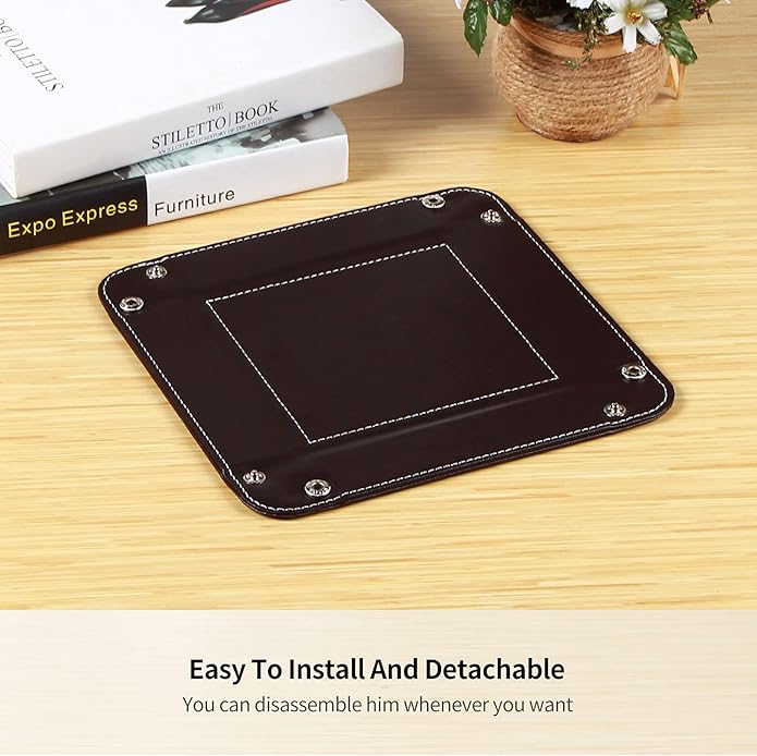 YAPISHI Key Dish Bowl for Men, Entryway Catchall Holder Bedside Table Valet Tray for Pocket Stuff, PU Leather Nightstand Organizer for Dice/Coins/Wallet/Watch/Rings/Sunglasses, Dresser/Coffee Table