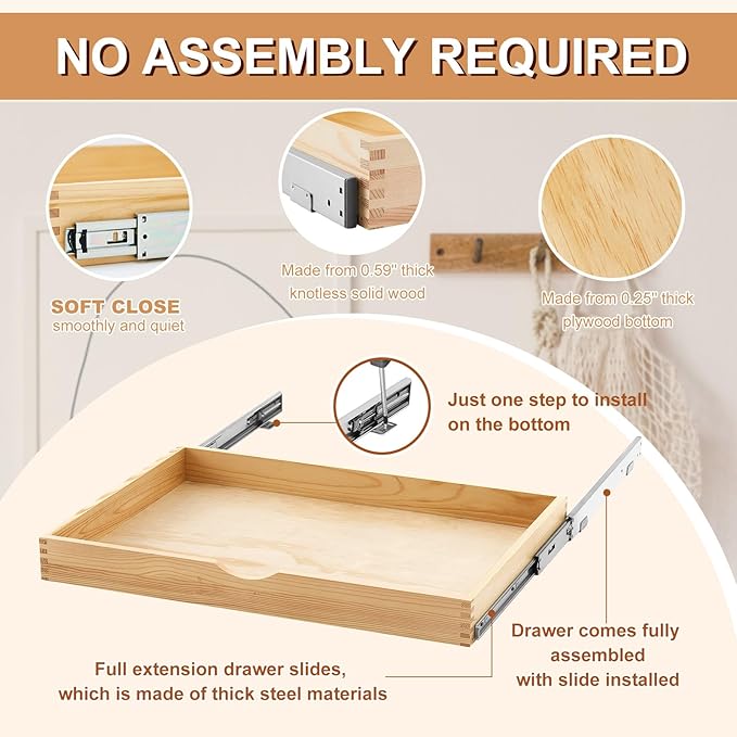 Menkxi 2 Set Pull out Tray Cabinet Organizer Wooden Pull Drawers storage Slide out Pantry Shelf for Base Cabinet Kitchen Gentle Close Fully Assembled Accessories (Wood Color,30'' X 21'' X 3")