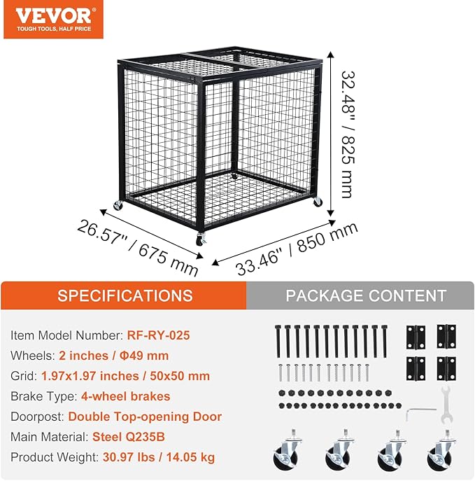 VEVOR Rolling Sports Ball Storage Cart, Lockable Basketball Cage with Double Lids, Sport Equipment Holder Organizer for Indoor Outdoor, Steel Storage Rack for Garages, Playgroup, Gym and Schools