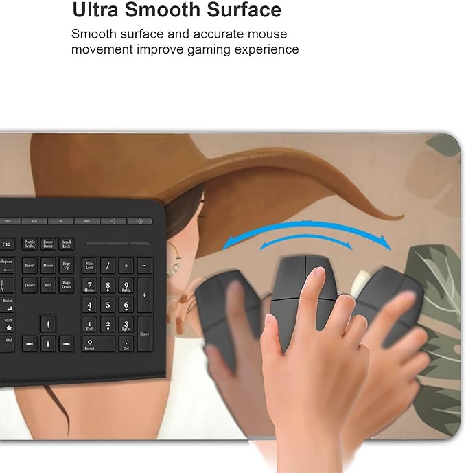 Elegant Lady Tropical Large Mouse Pad, Vintage Aesthetic Gaming Desk Mat, XXL Keyboard Desk Pad Mat for Desktop, 35.4"x15.7" Non-Slip Base Big Mousepad with Stitched Edges
