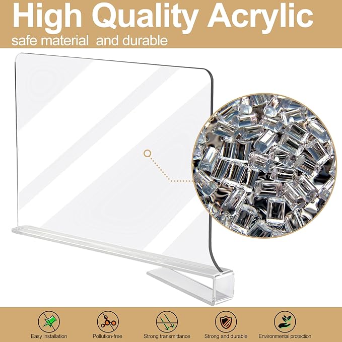 Acrylic Shelf Dividers for Closet Organization, Closet Shelf Organizer Closet Organizer for Bedroom, Closet Dividers for Shelves Clear Acrylic Shelf Dividers Clothing Divider Shelf (Clear,8 Pack)
