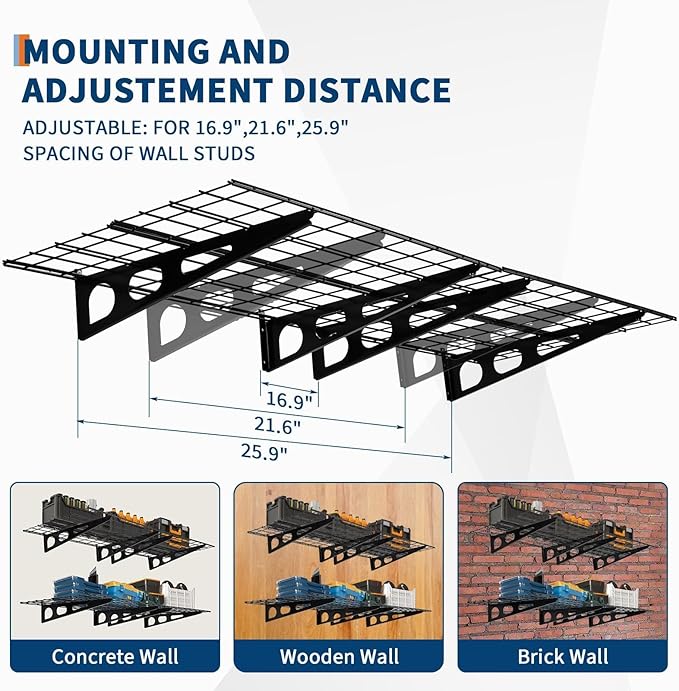 2 Pack 2x6 FT Garage Shelves Wall Mounted,1600 LBS Heavy Duty Wall Shelf with Adjustable Distance,for Garage,Kitchen Laundry,Shopping Mall and Tool Room,Black