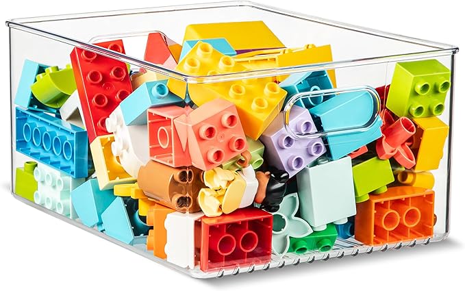 primebox Plastic Food Storage Clear Container Bin with Handles for Organizing Kitchen, Pantry, Refrigerator, Freezer, Pantry, Cabinet, Closet, Bathroom 10”x8”x5”