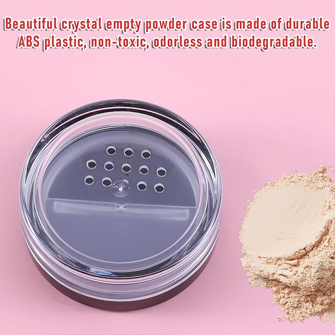 2PCS Travel Powder Container, 10ml/0.34oz Loose Powder Containers with Rotatable Sifter and Black Screw Lid Compact No Leak DIY Empty Makeup