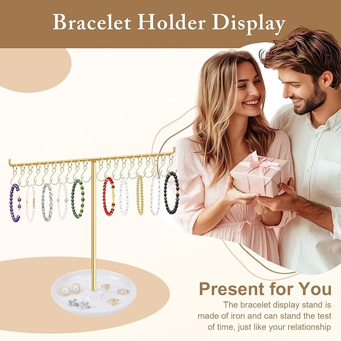 OAOLEER Bracelet Holder Display, Gold Jewelry Holder with 20 Movable Hooks Bracelet Stand Organizer, Jewelry Display Stand for Necklaces Bangles