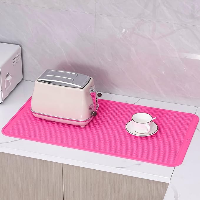 Silicone Dish Drying Mat for Multiple Usage,Easy clean,Eco-friendly,Heat-resistant Silicone Mat for Kitchen Counter or Sink,Refrigerator or Drawer Liner Rose 4XL 32 inches x 18 inches