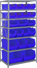 Quantum Storage Systems 2475-20-MIXBL Solid Heavy Duty 7 Shelves 20 HULK Blue Bins 75" H x 36" W x 24" D