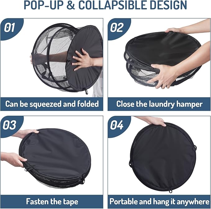 Mesh Popup Laundry Hamper 115L Foldable Laundry Basket Extra Large Capacity Collapsible Clothing Storage Basket with Handles 26 H x 18 W x 18 L (Black)