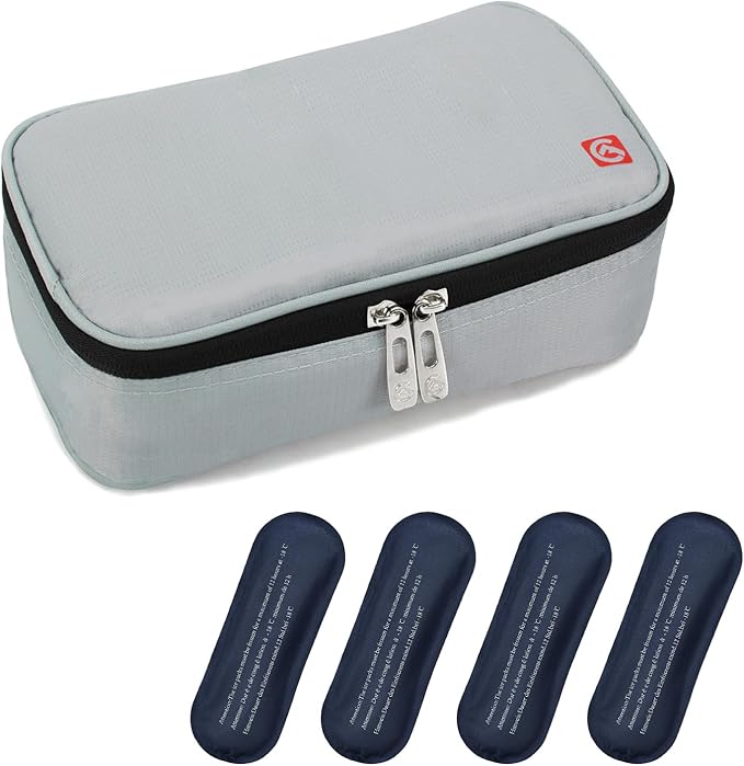 ALLCAMP Insulin Cooler Travel Case TSA Approved, Diabetic Medication Cooler Bag with 4 Ice Packs & Multi-Layer Storage, Portable Medical Cooler with Insulation Liner(Light Gray)