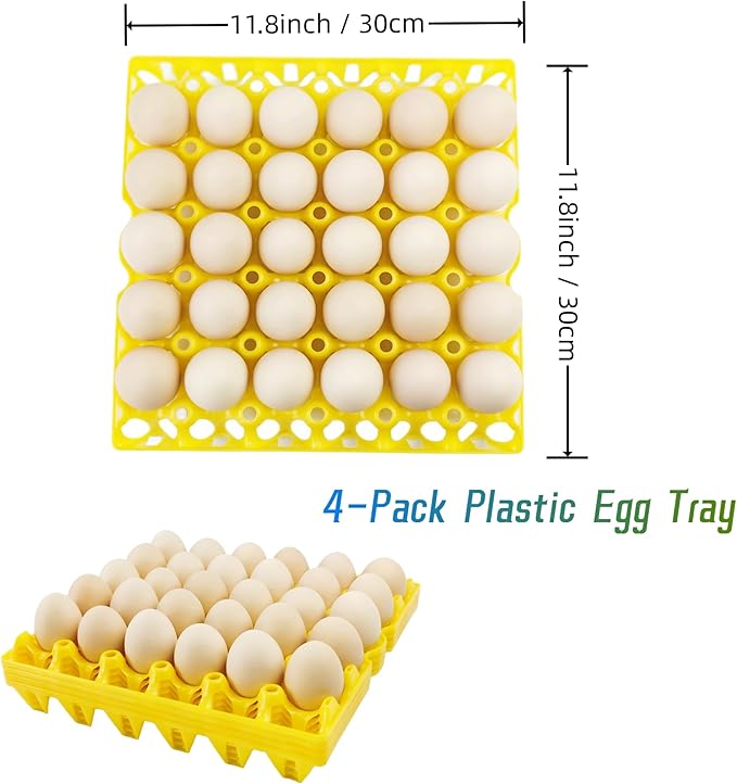 4-Pack Plastic Egg Tray Egg Crates 30-Egg Flats for Home Chicken Farmers, Stackable Egg Cartons Hold Multiple Eggs, Great for Storing, Sorting, and Shipping Eggs, Durable and Reusable (Yellow)