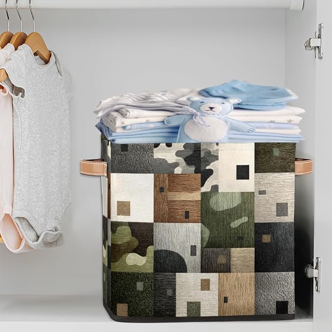 TropicalLife 13x13x13 Inch Large Fabric Storage Cube Geometric Pattern Foldable Storage Bin with Handles Organizer Boxes Cube Basket for Shelves Organizing Closet