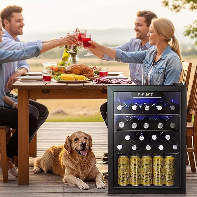 Antarctic Star 16 Bottle Wine Cooler Beverage Refrigerator Small Mini Wine Cellar Beer Soda Clear Glass Door Bar Fridge Quiet Operation Compressor Adjust Temp Control Freestanding, 2.5 Cu. Ft