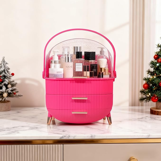 MASSY Egg Shape(Oval) Makeup Storage Box, Countertop Portable Vanity Cosmetics Organizer Preppy