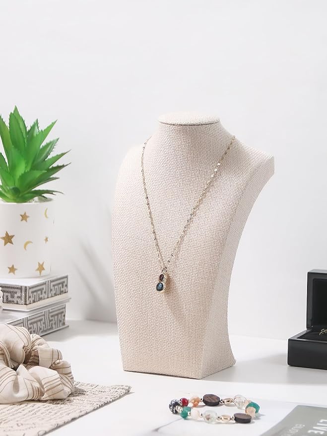 3Pcs Necklace Bust Stand for Selling, Linen Necklace Display Holder, Jewelry Necklace Organizer Rack for Shop Store Exhibition Show (9" Height)